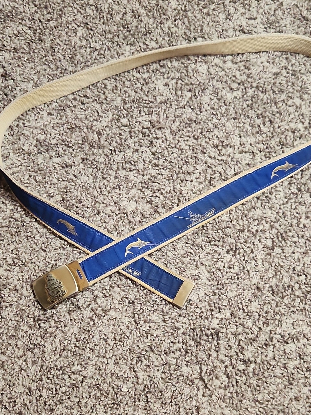 Blue Nautical Belt with Solid Brass Buckle - Men
